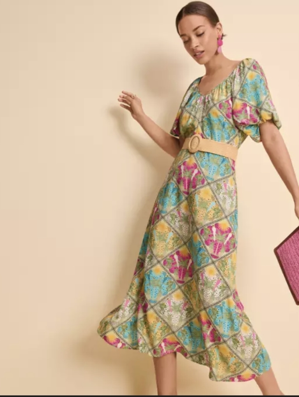 Tropical Rainforest Print Puff Sleeve Maxi Dress